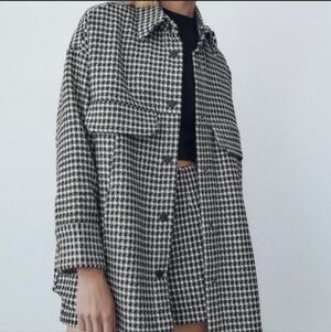 Joie Houndstooth Button Down Women's Boho Casual Shacket Black White Size 1X